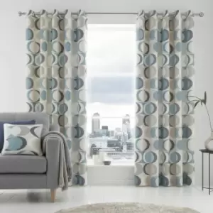 Fusion Sander Geometric Print 100% Cotton Eyelet Lined Curtains, Duck Egg, 66 x 72 Inch