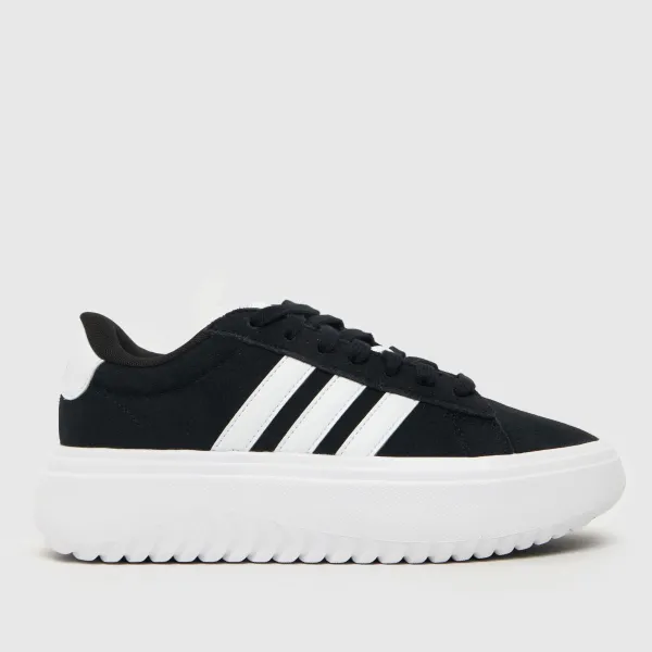 adidas grand court platform trainers in Black & white