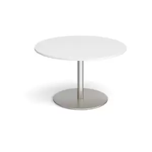 Eternal circular boardroom table 1200mm - brushed steel base and white top