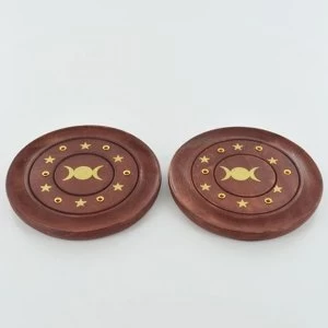 Triple Moons Brass Inlay Incense Plate 10cm Set of 2