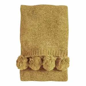 Crossland Grove Knitted Pom Pom Chenille Throw Ochre 1300x1700mm