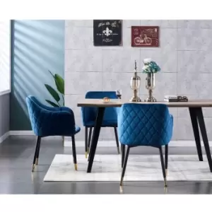 5 Pieces Life Interiors Verona Rocco Dining Set - a Walnut Rectangular Dining Table and Set of 4 Blue Dining Chairs - Blue