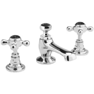 Topaz Black Crosshead 3-Hole Basin Mixer Tap with Pop Up Waste Hexagonal Collar - Hudson Reed