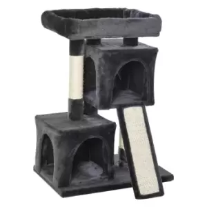 PawHut Two Hut Cat Activity Centre - Dark Grey