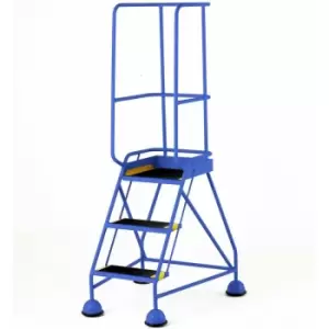 Loops - 3 Tread Mobile Warehouse Steps & Guardrail blue 1.7m Portable Safety Stairs