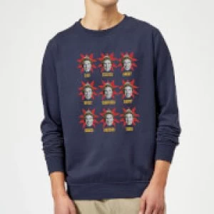 Elf Faces Christmas Sweatshirt - Navy - 3XL