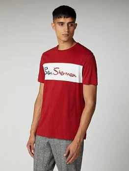 Ben Sherman Cut And Sew Branded T-Shirt - Bordeaux, Bordeaux, Size L, Men