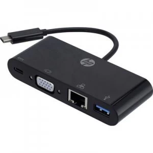 USB VGA RJ45 Adapter 1x USB 3.0 connector C 1x VGA socket USB 3.0 port A USB C socket RJ45 8p4c socket Black