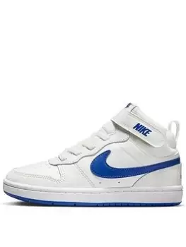 Nike Younger Kids Court Borough Mid 2 Hi Top Trainers, White/Blue, Size 2 Older