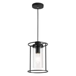 Single Ceiling Pendant, 1 Light E27, Black, Clear Glass - Luminosa Lighting