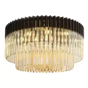 Luminosa Lighting - Luminosa Poland Ceiling Lamp Round 12 Light E14, Matt Black, Cognac Sculpted Glass, Item Weight: 28.4kg