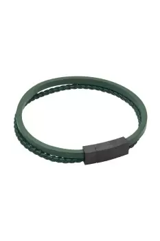 Multi Row Green Recycled Leather Bracelet with Black IP Plated Clasp 22cm