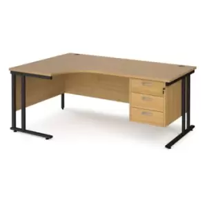 Office Desk Left Hand Corner Desk 1800mm With Pedestal Oak Top With Black Frame 1200mm Depth Maestro 25 MC18ELP3KO