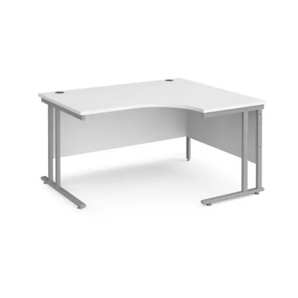 Office Desk Right Hand Corner Desk 1400mm White Top With Silver Frame 1200mm Depth Maestro 25 MC14ERSWH