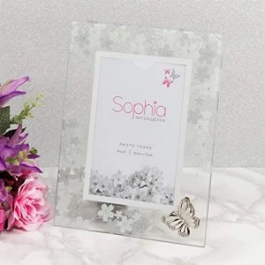 4" x 6" - Sophia Glass & Glitter White Floral Photo Frame