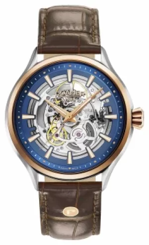 Roamer Competence Skeleton III Brown Leather Strap Blue Dial Watch