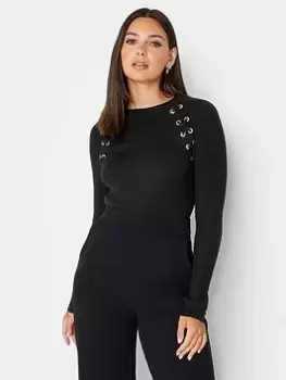 Long Tall Sally Black Eyelet Jumper, Black, Size 18-20, Women