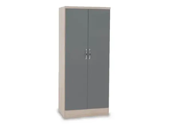 Seconique Nevada Grey Gloss and Oak 2 Door Double Wardrobe