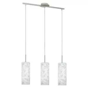 Amadora - 3 Light Ceiling Pendant Bar Satin Nickel with White Patterned Glass Shades, E27 - Eglo