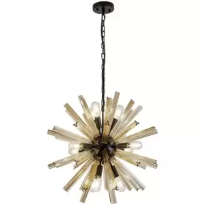 Luminosa Hornby 10 Light E14, Round Ceiling Pendant Matt Black, Champagne Gold Glass