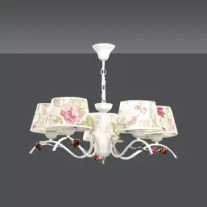 Emibig Summer Beige Multi Arm Pendant Ceiling Light with Flower Design Fabric Shades, 5x E27