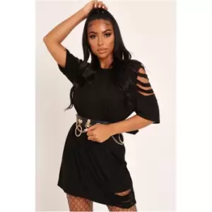 I Saw It First Black Distressed T-Shirt Dress - Black