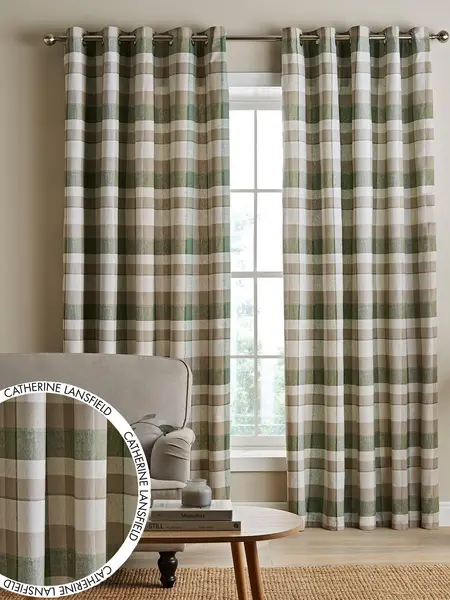 Catherine Lansfield 'Brushed Cotton Thermal Check ' Curtains Two Panels Green