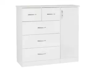 Seconique Nevada White High Gloss 1 Door 5 Drawer Chest of Drawers