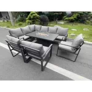 Fimous 9 Seater Outdoor Dark Grey Aluminum Lounge Complete Sofa Set with Gas Fire Pit and Gas Heater