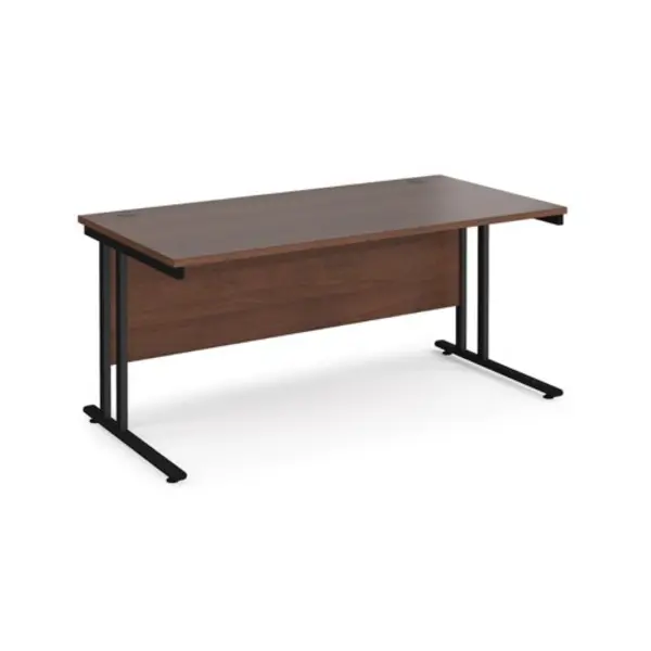 Office Desk 1600mm Rectangular Desk With Cantilever Leg Walnut Tops With Black Frames 800mm Depth Maestro 25