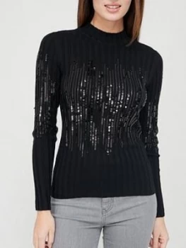 Hugo Boss Rib Embroidered Turtle Neck Knitted Jumper Black Size M Women