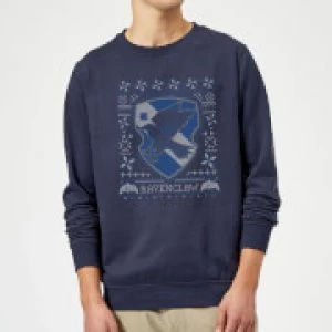 Harry Potter Ravenclaw Crest Christmas Sweatshirt - Navy - XXL