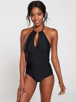 Pour Moi Ring Neck Control Swimsuit - Black, Size 14, Women