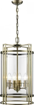 Ceiling Pendant Lantern 4 Light Antique Brass, Glass