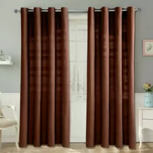 Homescapes - homecapes Cotton Rajput Ribbed Chocolate Brown Curtain Pair, 66 x 72' Drop - Brown