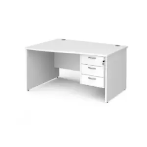 Office Desk Left Hand Wave Desk 1400mm With Pedestal White Top And Panel End Leg Maestro 25 MP14WLP3WH