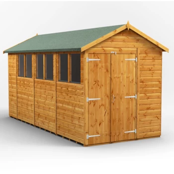 14x6 Power Apex Double Door Garden Shed - Brown