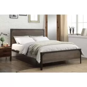 Marlow Industrial Style Rustic Wood & Metal King Size Bed Frame 5ft - Brown