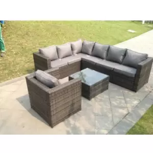 Fimous 6 Seater Outdoor Dark Grey Rattan Lounge Complete Sofa Set with Square Coffee Table and Thick Cushion Armchair