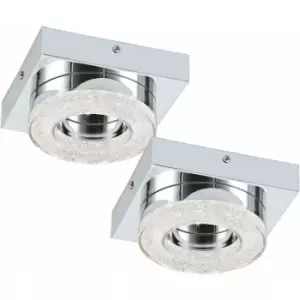 Loops - 2 pack Wall Flush Ceiling Light Chrome Shade Chrome Clear Plastic Crystal LED 4W