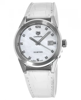 Tag Heuer Carrera Quartz Mother of Pearl Diamond Dial Womens Watch WBG1312.FC6412 WBG1312.FC6412