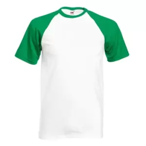 Fruit Of The Loom Mens Short Sleeve Baseball T-Shirt (M) (White/Kelly Green)