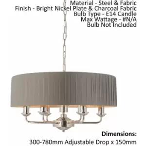 Ceiling Pendant Light - Bright Nickel & Charcoal Fabric - 6 x 40W E14 - e10245