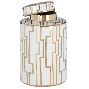 Premier Housewares Ariana Small Ceramic Jar - White/Gold Finish