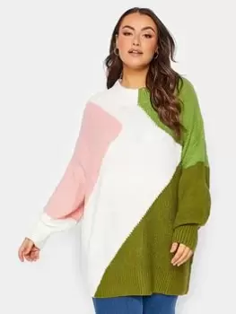 Yours Colourblock Jumper Ivory/green/pink, White, Size 18-20, Women