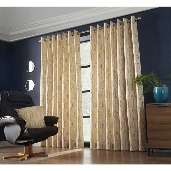 Other Omega Multi Yarn Fully Lined Ring Top Curtains - Ochre/Cream 117x229cm