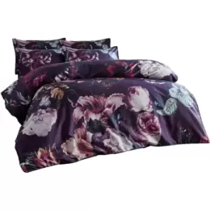 Paoletti Cordelia Floral Duvet Cover Set (King) (Violet) - Violet