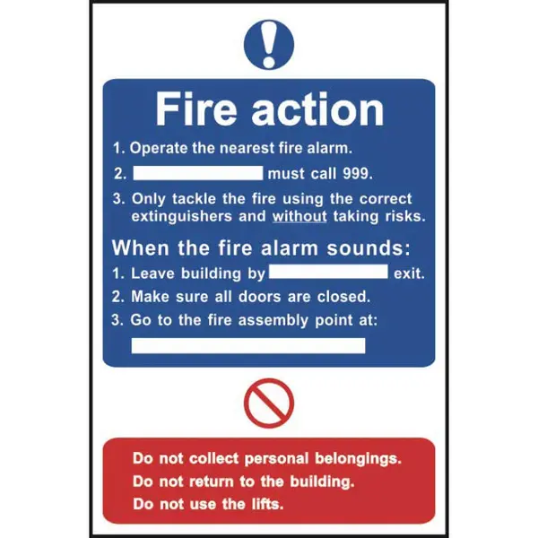 ESE Direct Fire Action Sign - Self Adhesive Vinyl - 300 x 200mm 11506 Mandatory Signs