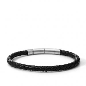 Fossil Mens Black Leather Plait Bracelet