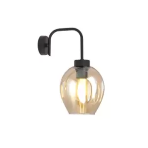 Lukka Black Dome Wall Lamp with Amber Glass Shades, 1x E27